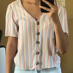 Multicolored v neck button up